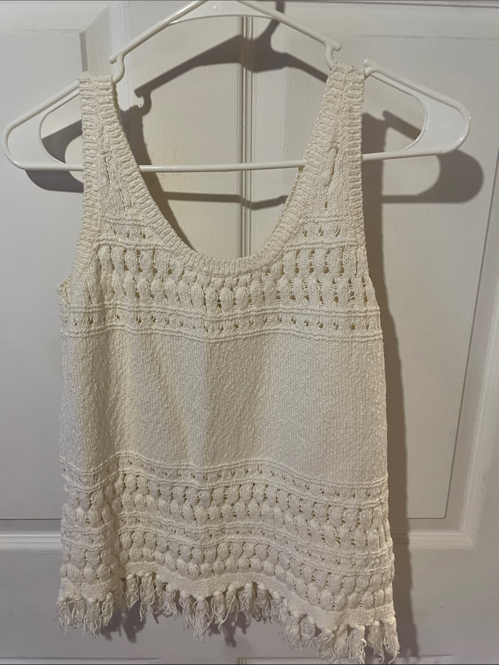 a.n.a Cream Crochet Fringe Tank Top